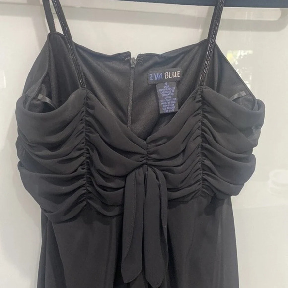 Eva Blue Women's Midi Little Black Formal Flowly Sequence Bow Dress Sz 6 - Picture 2 of 6